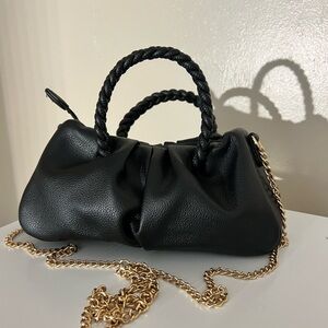 Black Leather Handbag with Gold Chain